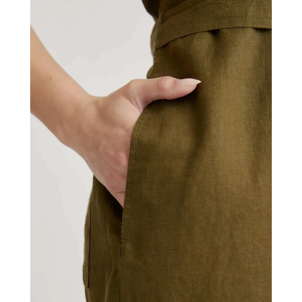 Quince 100% European Linen Square Neck Jumpsuit Martini Olive XL NWT